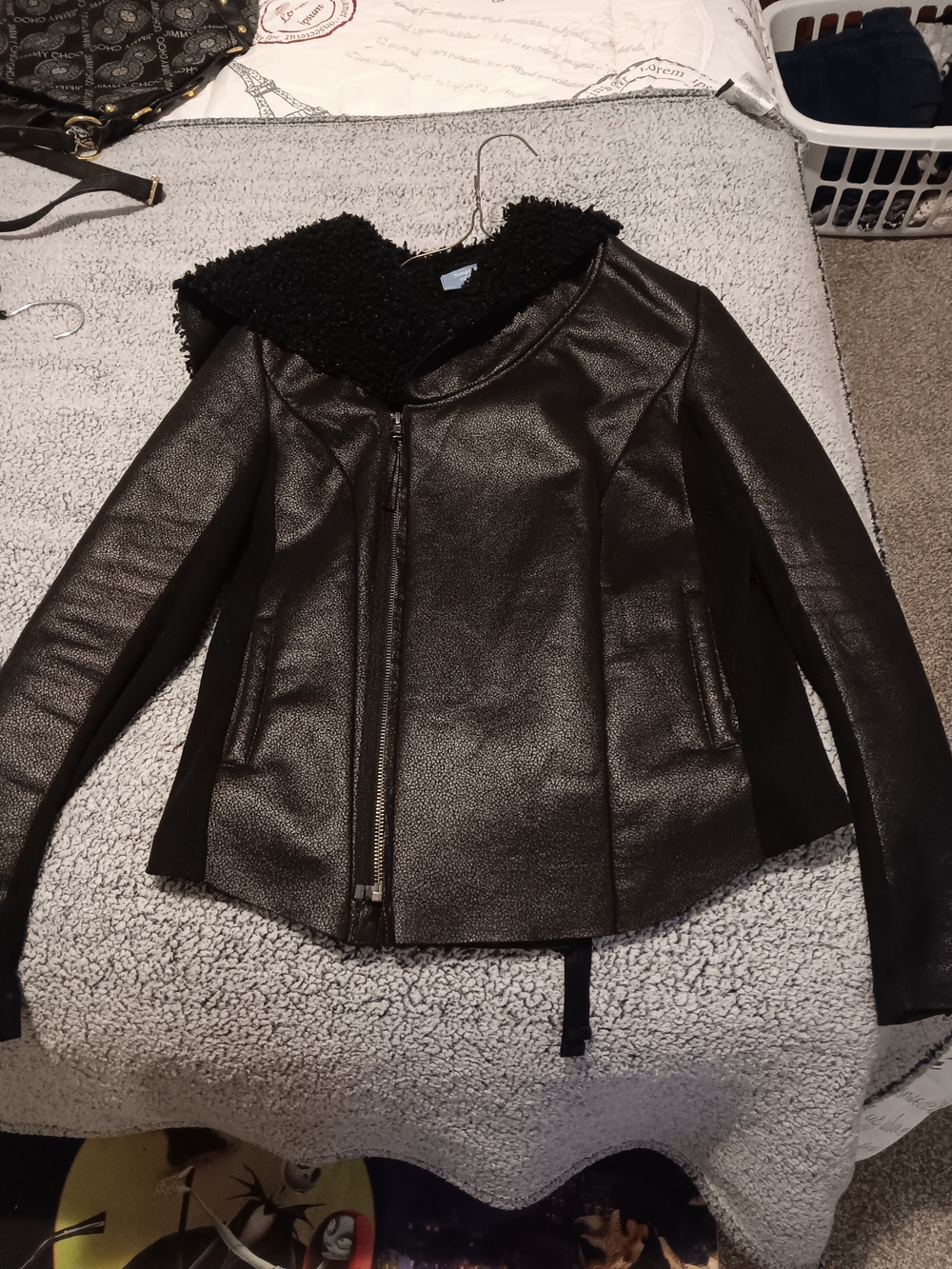 Simply Vera Vera Wang Black Faux Leather Jacket with Faux Fur Collar
